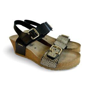 Mephisto Wedge Sandals Lissandra Black Waxy Metallic Comfort Shoes Womens‎ 40 10